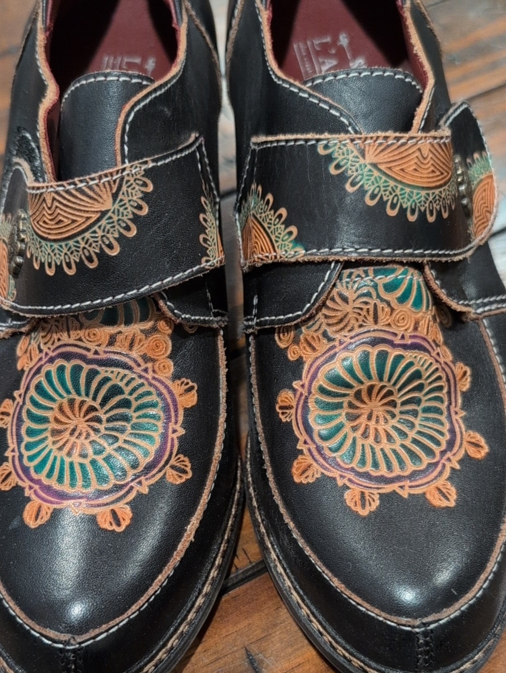 L'artiste Spring Step Kekie Bootie Mandala Floral Hand Painted 39 8.5 - Picture 3 of 12